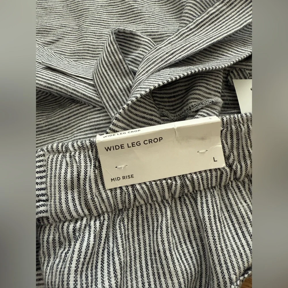 NEW Loft Linen Wide Leg Crop Striped Pull On Elastic Waist Pants Size Large - Picture 10 of 14